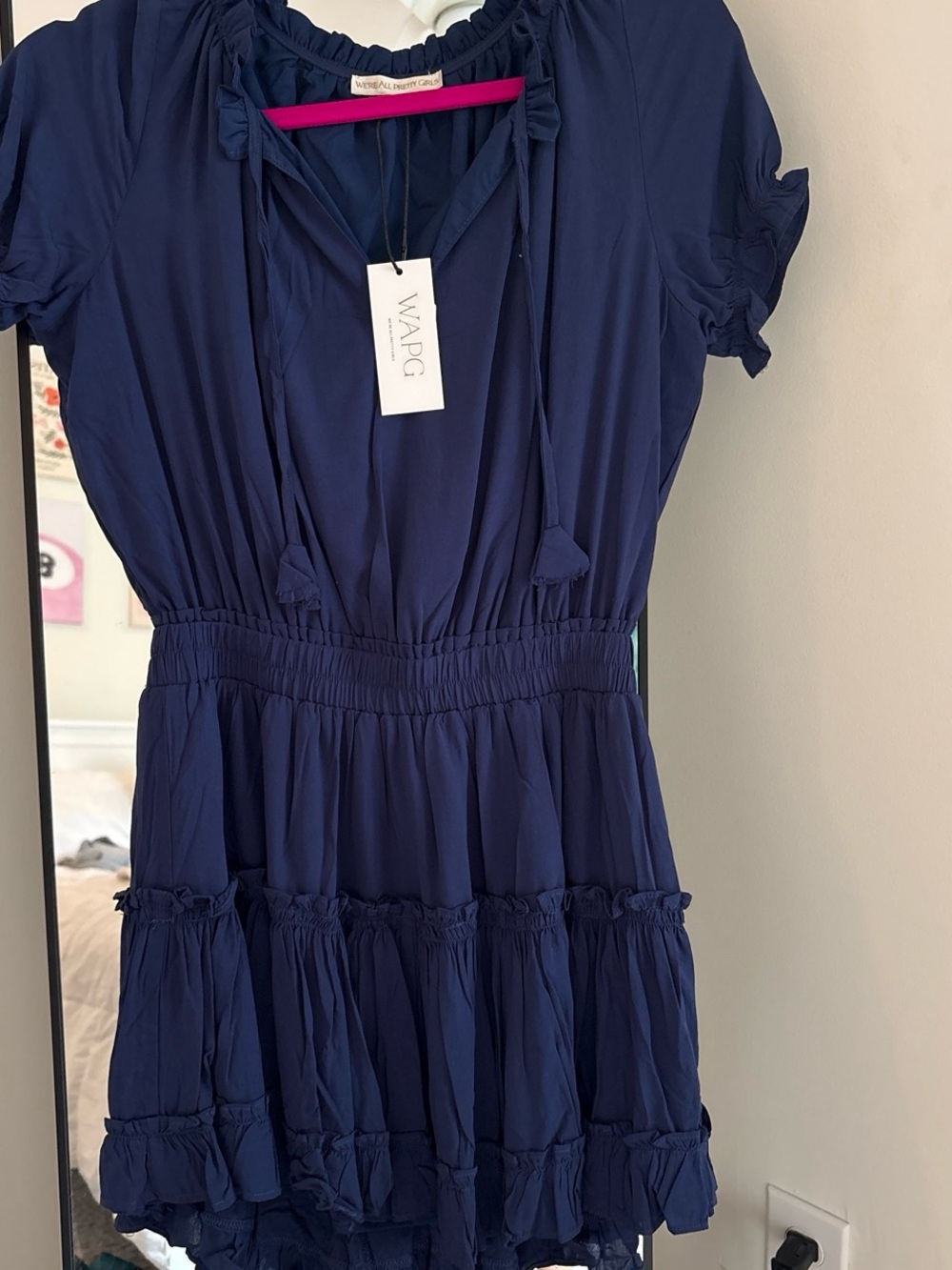 W.A.P.G. Navy Ruffled Tiered Mini Dress